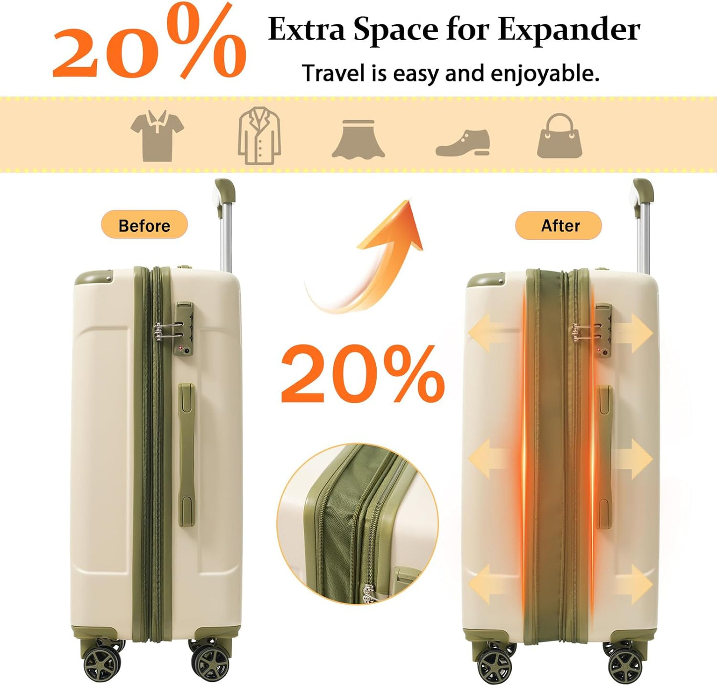 Merax 24 Inch Expandable Checked Luggage, Hardshell ABS Medium Suitcase with Spinner Wheels, TSA Lock, Lightweight Travel Suitcase for Long Trips and Vacations