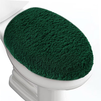 Microfiber Elongated Toilet Seat Cover 19.5"x 15" Machine Washable Solid Toilet Lid Cover Adjustable Rubber Backing Fits Most 18-19.5" L x 14-16" W Elongated Toilet Seat
