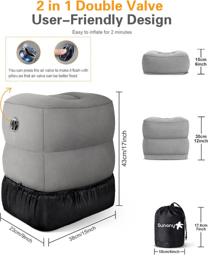 Sunany Inflatable Foot Rest Pillow for Travel, Kids/Adults Airplane Travel Pillow-Adjustable Height Cushions,for Kids to Sleep While Traveling,Suitable for Office, Home and Any Travell (1 Pack)
