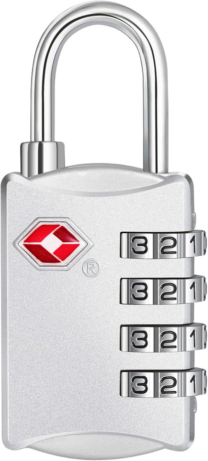 ZHEGE TSA Lock, Train Luggage Lock, 4 Digit Combination Lock for Suitcase, Backpack and Handbag Zipper, Small Padlock for School Gym Locker, Cabinet, Drawer (1 Pack, Sliver)