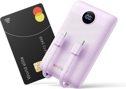 Mini Portable Charger with Built-in Cables 22.5W Fast Charging Power Bank USB-C Small Battery Pack 10000mAh Travel Essential Slim Battery for iPhone 16/15/14, Samsung 25/24, and More