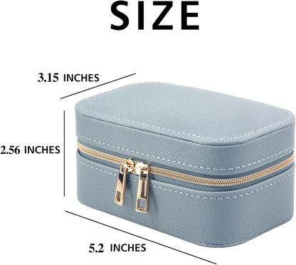 Small Jewelry Travel Case For Womens Small Rectangle PU Leather Jewelry Box With Zipper 2.56" H Portable Travel Jewelry Case For Earring Rings Necklaces Bracelets Blue Jewelry Gifts Box