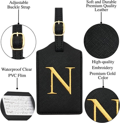Luggage Tag PU Leather for Suitcase Baggage Handbag Travel Bag Label Suitcase Tag Label Tag w. Name Card & Privacy Cover (N)