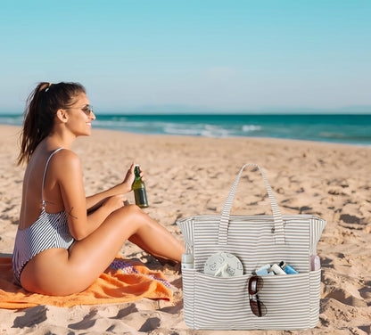 LEDAOU Beach Bag Waterproof Sandproof Women Tote Bag Pool Bag with Zipper for Gym Grocery Travel with Wet Pocket