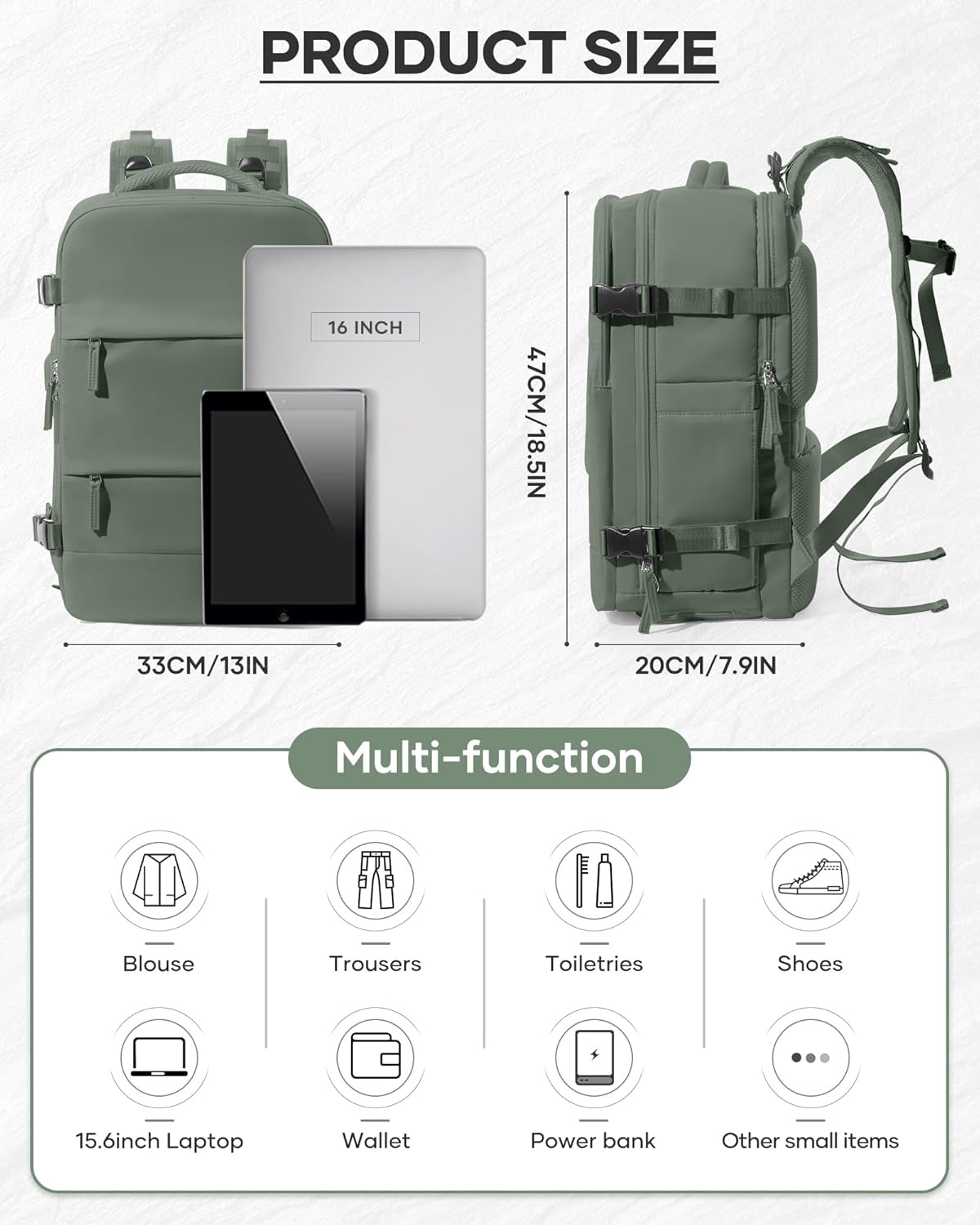 Vacuum Backpack Travel With Pump,Mochila De Viaje Compresion Al Vacio,Personal Item Travel Backpack With Vacuum System,Large Carry On Vacpack Backpacks For Women Men,Olive Green