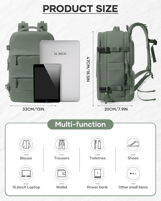 Vacuum Backpack Travel With Pump,Mochila De Viaje Compresion Al Vacio,Personal Item Travel Backpack With Vacuum System,Large Carry On Vacpack Backpacks For Women Men,Olive Green