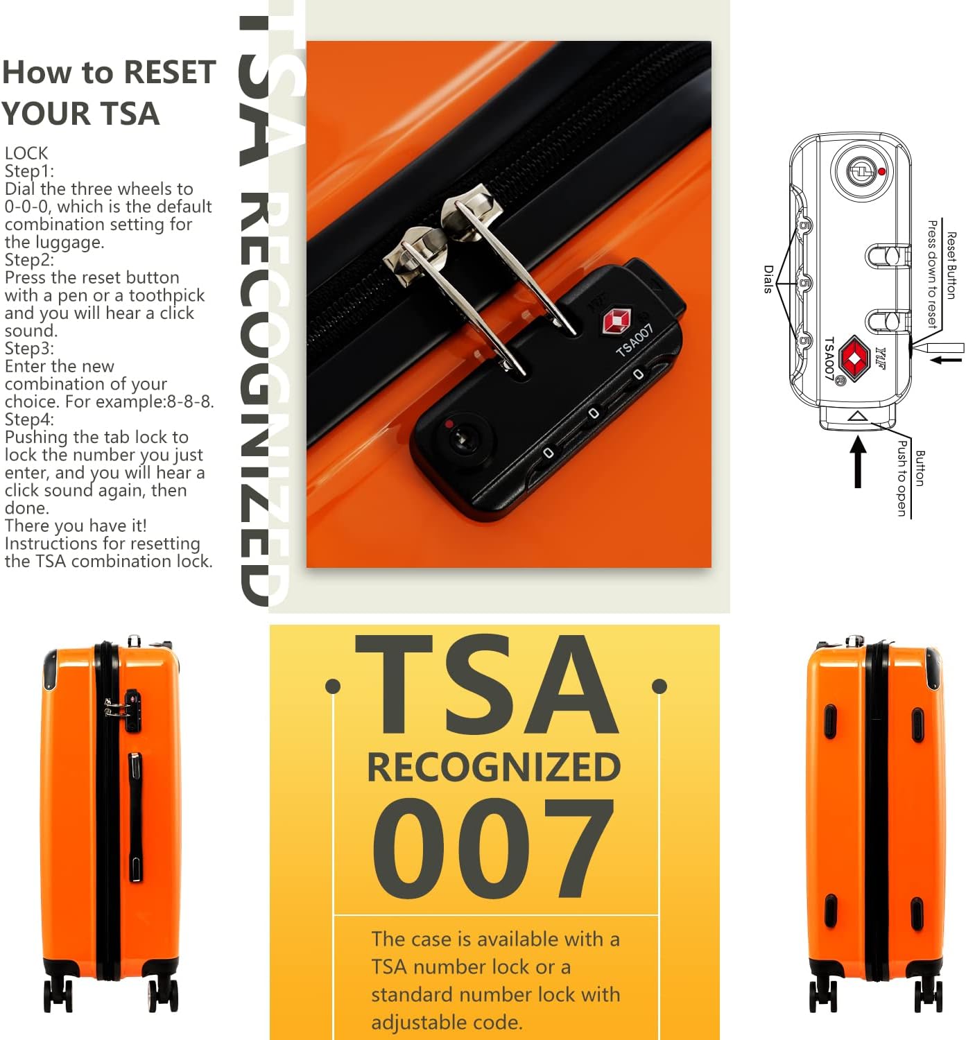 Coolife Luggage Expandable(only 28") Suitcase PC+ABS Spinner 20in 24in 28in Carry on (orange new, S(20in)_carry on)