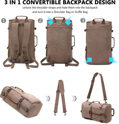 G-FAVOR 40L Travel Backpack, Vintage Canvas Rucksack Convertible Duffel Bag Carry On Backpack Fit for 17.3 Inch Laptop Bag