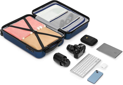 KYME Suitcase Hardshell With Double Spinner Wheels, PC+ABS TSA Lock Travel Luggage (Navy Blue, 20" Carry On)