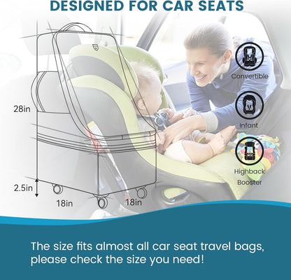 Rolling Car Seat Travel Bag, Padded Carseat Travel Backpack for Airplane,Large Durable Carseat Travel Bag with 4 Wheels,Adjustable Shoulder Strap and Waterproof Base Blue
