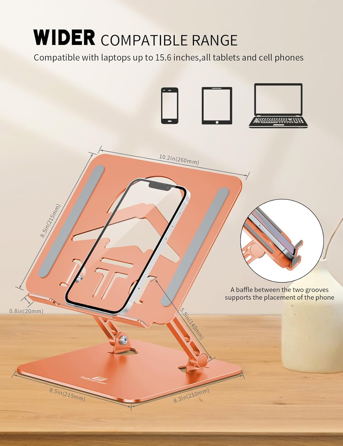 Laptop Stand, Ergonomic Adjustable Computer Stand for Collaborative Work, Foldable and Portable Heat Sink Computer Stands, Fits up to 15.6-inch Laptops (Orange)