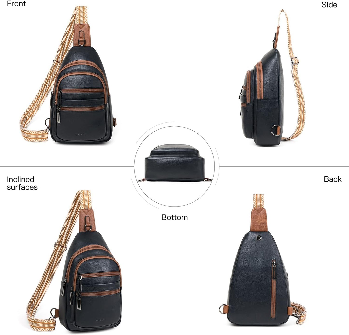 Sling Bag for Women Crossbody Fanny Pack Belt Bag Sling Purse Vegan Leather Trendy Travel Anti Theft Brown/Black