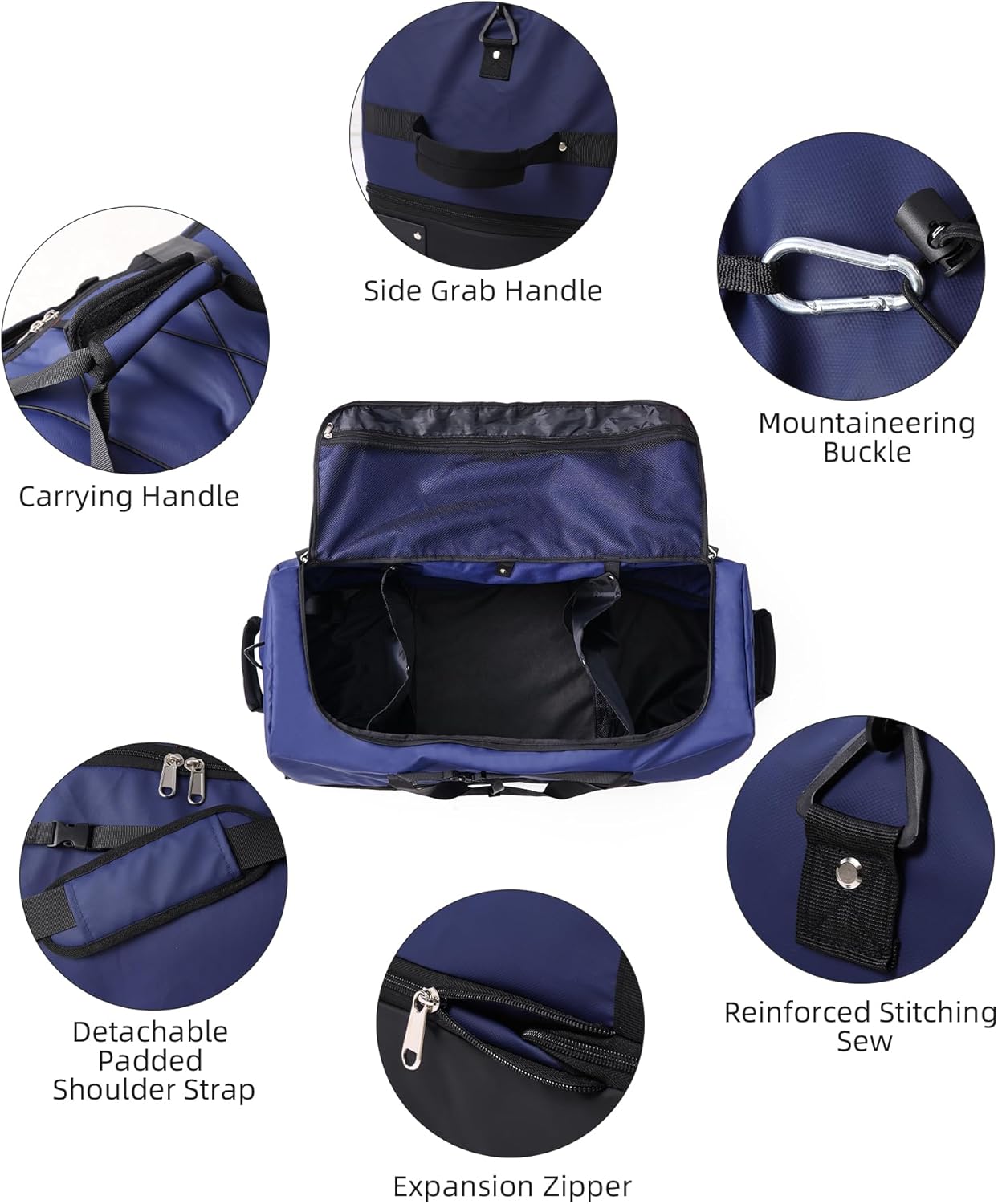 Rolling Duffle Bag with Wheels,110L/140L Expandable Soft-Sided Foldable Duffle Bag with 2 Rubber Wheels,Packable 32” Rolling Carry-On with Multi-Pockets & Compartments (Blue)