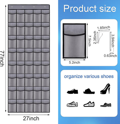 40 Mesh Pocket Over the Door Shoe Organizer,Hanging Shoe Rack for Closet Storage Holder for Dorm Room College Classroom Storag(Grey)