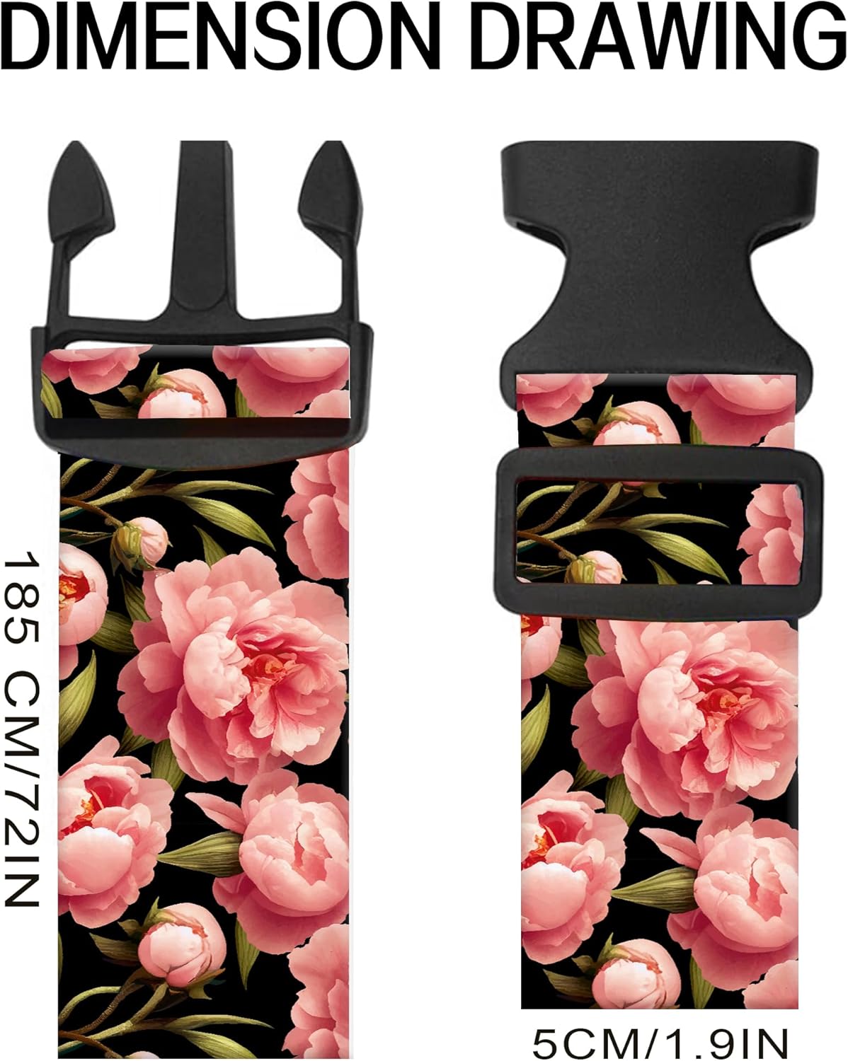 Luggage Straps for Suitcases, Adjustable Travel Belt, Durable Wide Luggage Strap, Cute Suitcase Strap Identifiers with Buckle, Bag Straps for Luggage, Luxury Red Flowers