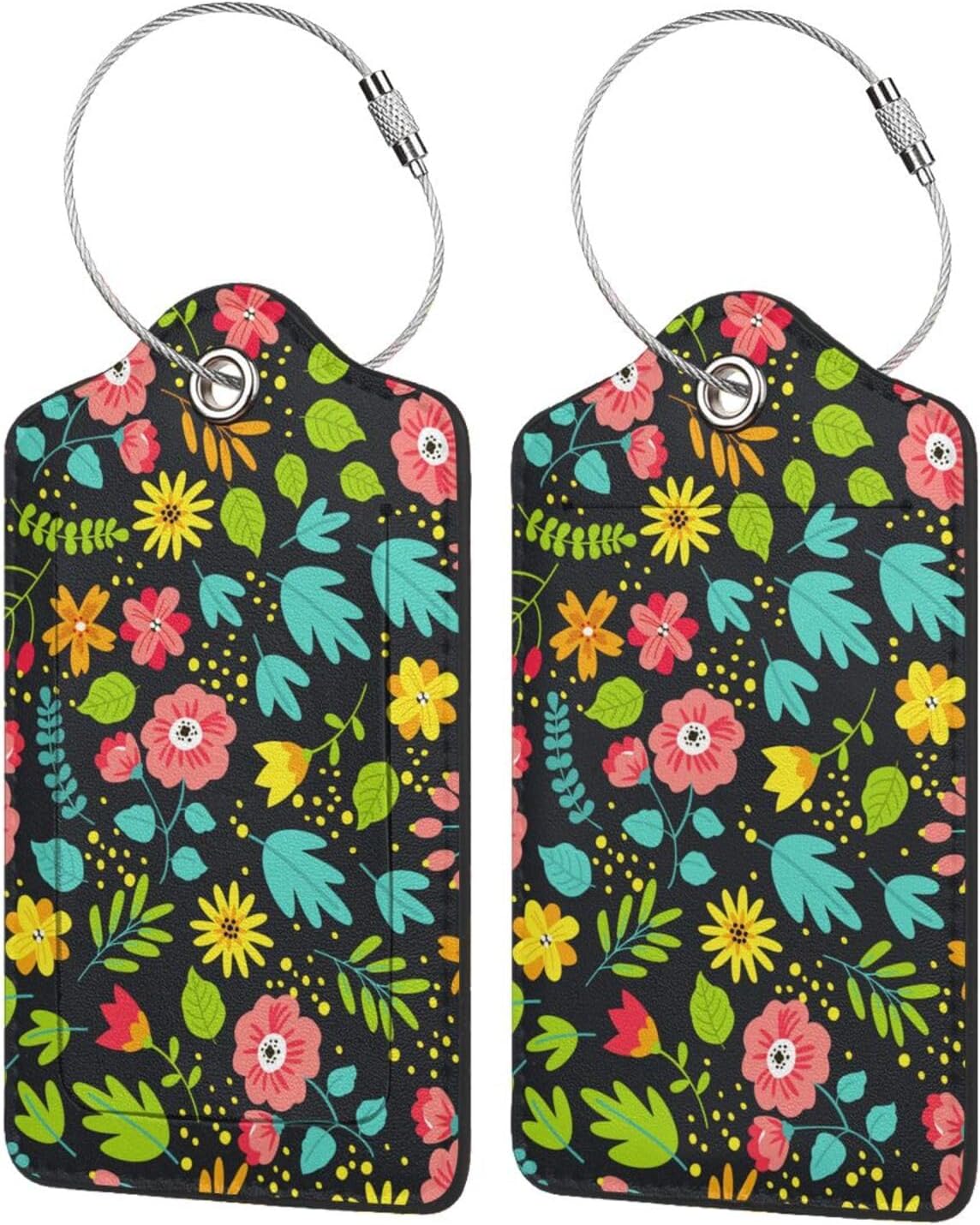 Fun Luggage Tags for Suitcases Leather Name Tag for Luggage Cute Travel Baggage Tags for Carnival Cruise Ships with Funny Patter 2pcs (Flowers)