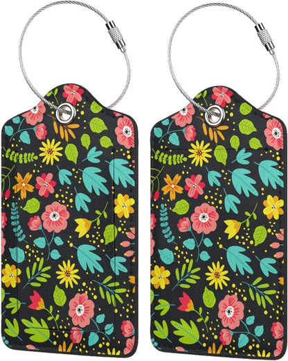 Fun Luggage Tags for Suitcases Leather Name Tag for Luggage Cute Travel Baggage Tags for Carnival Cruise Ships with Funny Patter 2pcs (Flowers)