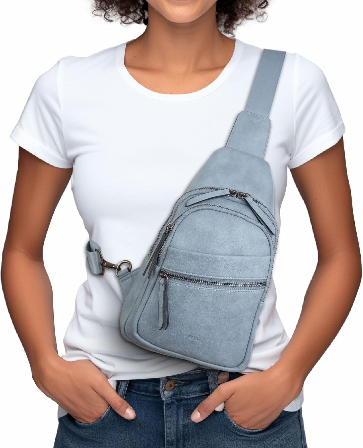 Alldaily Large Sling Bag for Women Crossbody Purse Leather Fashionable Trendy Chest Bag for Travel, Fanny Pack (Blue)