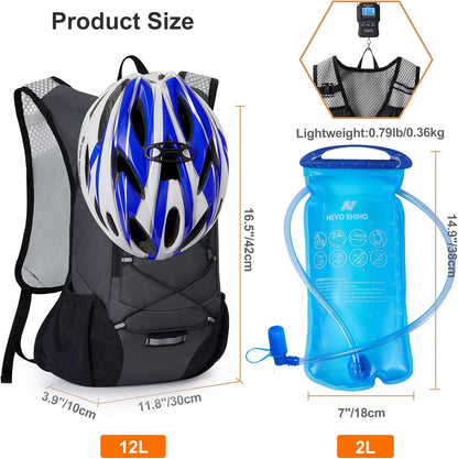 Lightweight Hydration Backpack, Running Backpack with 2L Water Bladder, Hydro Water Daypack for Cycling Hiking Rave for Men Women