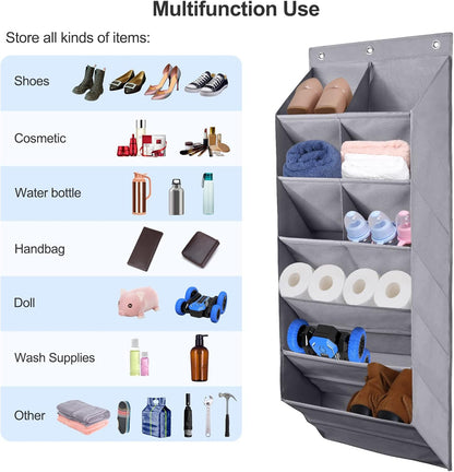 FENTEC 2 Pack Over the Door Shoe Organizer, Hanging Shoe Organizer, 6-Tier Large Deep Pockets Door Shoe Rack with 3 Hooks Shoe Organizer for Shoes, Sneakers, and Home Accessories, Grey