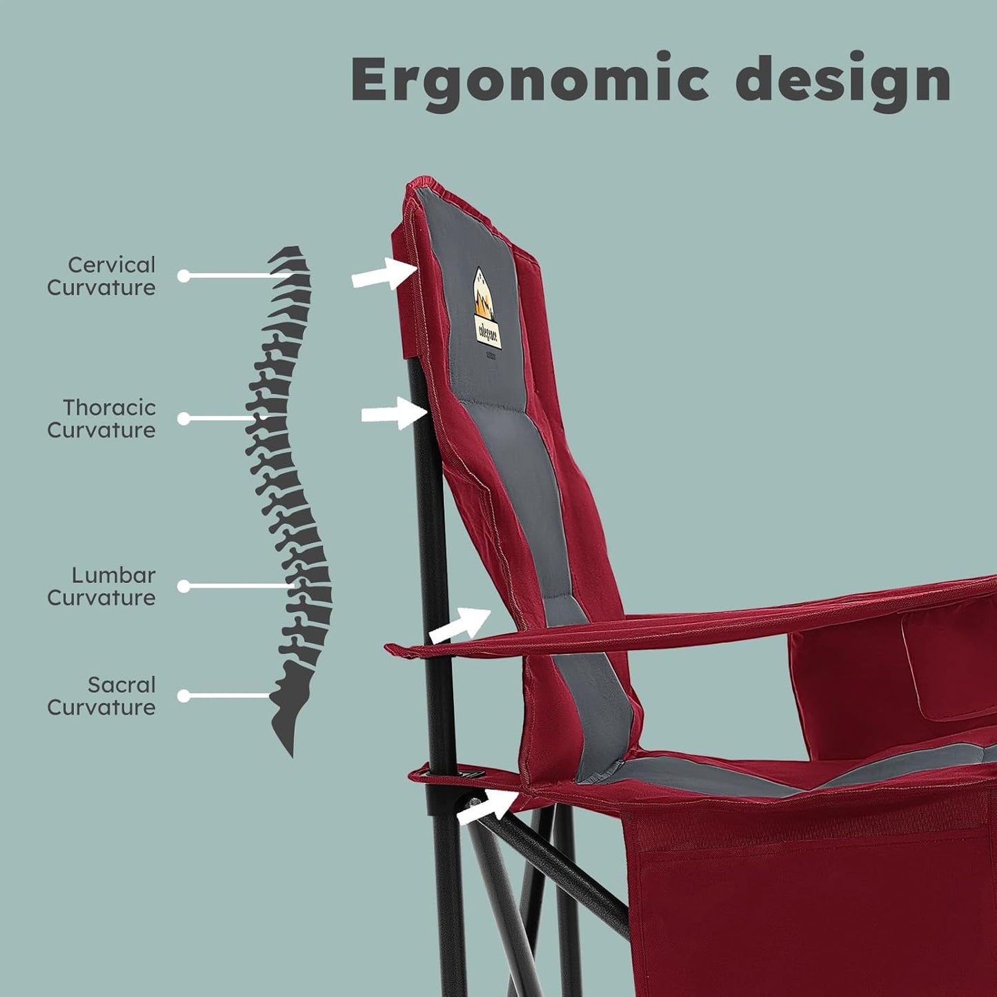 Oversized Folding Camping Chairs - 450 LBS Support Heavy Duty Camp Chair with Padded Cushion, Portable Outside Chairs with Carry Bag，Cooler, Cup Holder for Outdoor, Lawn, Sports - Red