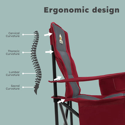 Oversized Folding Camping Chairs - 450 LBS Support Heavy Duty Camp Chair with Padded Cushion, Portable Outside Chairs with Carry Bag，Cooler, Cup Holder for Outdoor, Lawn, Sports - Red