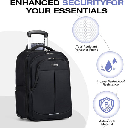 Rolling Backpack for Adults,17 Inch Waterproof Underseat Carry On Luggage, Wheeled Carry-on Luggage, Travel Backpack for Men Women， Trolley Laptop， Black Medium