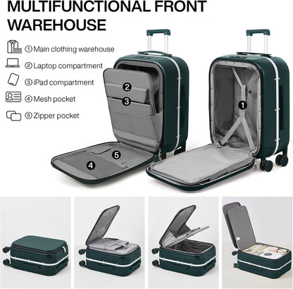 mixi Luggage Suitcase with Spinner Wheels, 24'' Checked Travel Luggage Aluminum Frame PC Hardside with TSA Lock & Cover - Blackish Green