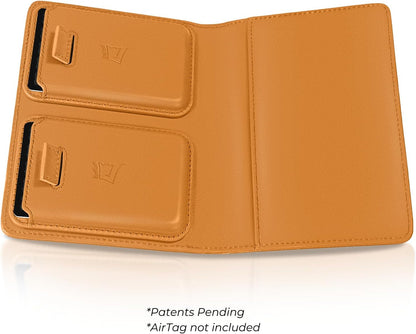 Kings Loot Passport Holder Wallet | RFID Protected Leather Travel Wallet with Built-in Trackable Holder | Holds 1-6 Cards & Passport | Slim & Stylish Wallets (Cognac)