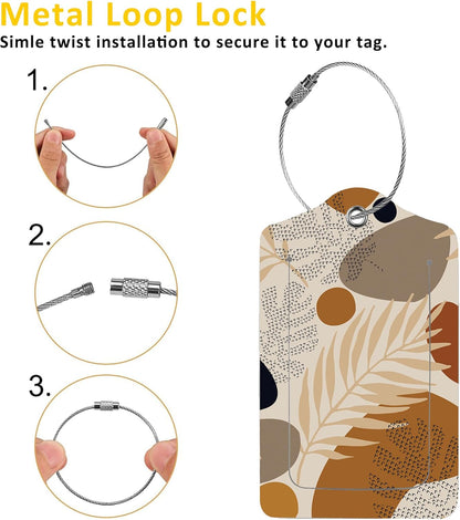 2 Pack Abstract Tropical Leaves Luggage Tags for Suitcases,Modern Boho Leather Baggage Suitcases Tag Name ID Label Privacy Cover Travel Bag Tags for Women Men Boys Girls