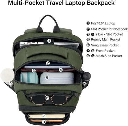 Hanke College Laptop Backpack Multi-Pocket, 18-Inch Large Travel Backpack for Men Women, Water Resistant College Bookbag for 15.6 Inch Laptop, Casual Daily Personal Item Size,Army Green