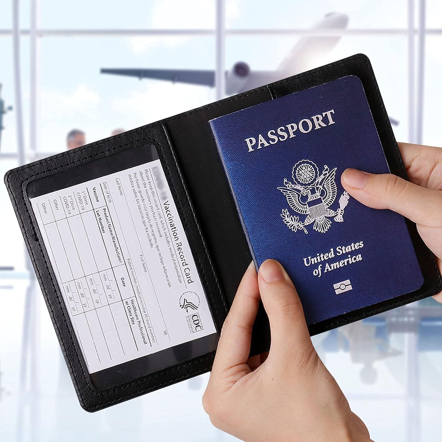 TIGARI Passport Holder for Travel Women Men, PU Leather Passport Wallet Cover Case Sleeve, Waterproof Protected Document Organizer, Family Vacation Plane Cruise Travel Essentials-Black