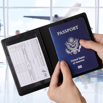 TIGARI Passport Holder for Travel Women Men, PU Leather Passport Wallet Cover Case Sleeve, Waterproof Protected Document Organizer, Family Vacation Plane Cruise Travel Essentials-Black