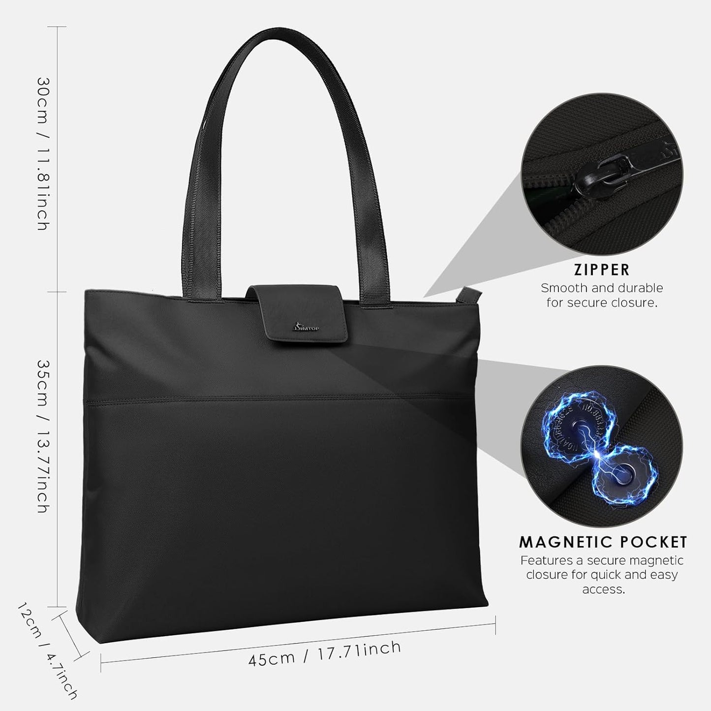 SIMTOP Tote Bag for Women with Magnetic Pocket Water Resistant Polyester 16.2" Laptop Compartment for Travel, Office, Daily