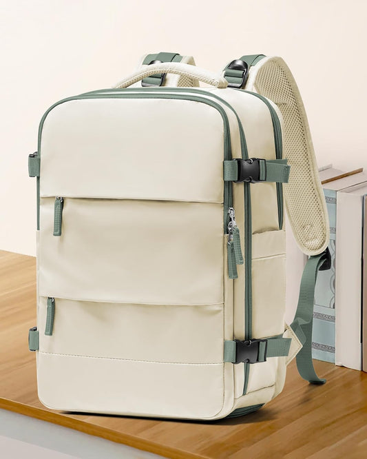 coowoz Large Travel Backpack for Women Men,Carry On Backpack Flight Approved,Hiking Backpack Outdoor Rucksack Casual Daypack Fit 15.6 Inch Laptop Shoes Compartment White Green L