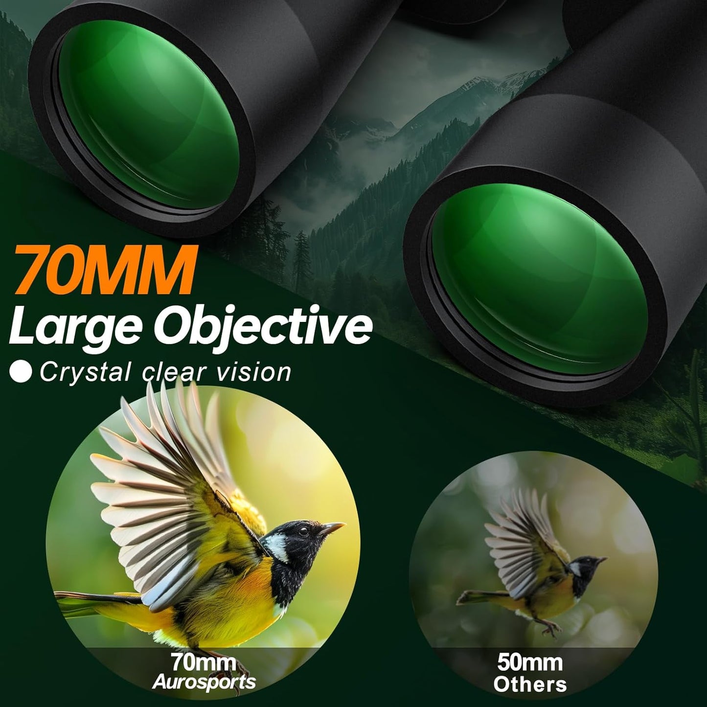 20x70 Binoculars for Adults High Powered - Aurosports HD Binoculars with Clear Low Light Vision - BAK4 Prism Large View for Bird Watching Hunting Travel Outdoor Sports Cruise