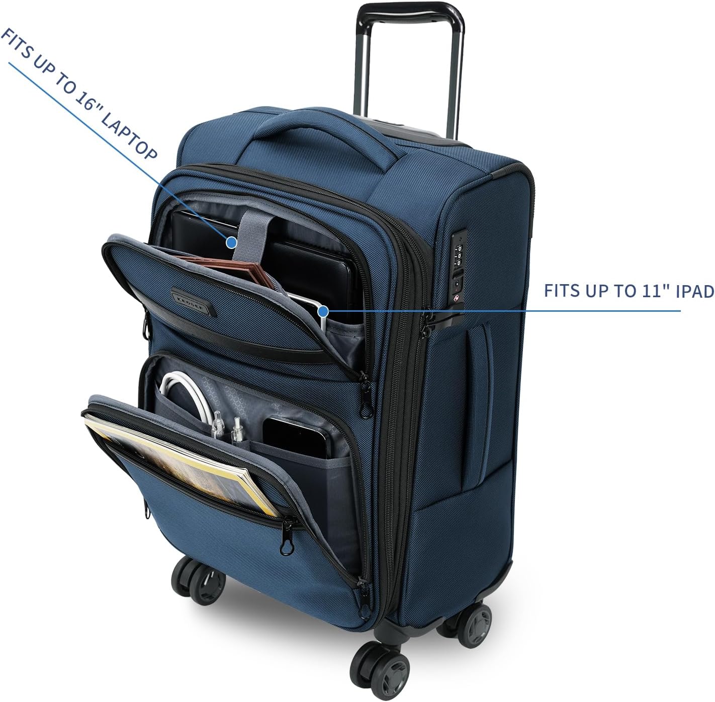 KROSER Softside Expandable Carry On Luggage with Spinner Wheels & Built-in TSA Lock, Durable Suitcase Rolling Luggage with USB Port, Carry-On 20-Inch, Haze Blue