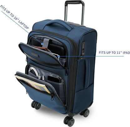 KROSER Softside Expandable Carry On Luggage with Spinner Wheels & Built-in TSA Lock, Durable Suitcase Rolling Luggage with USB Port, Carry-On 20-Inch, Haze Blue