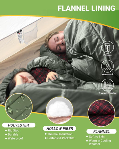 KingCamp Sleeping Bag for Adults, Cold Weather & Warm Extra Wide Big & Tall XL Portable Waterproof Flannel Sleeping Bags, Essentials Gear Accessories for Camping Backpacking Hiking Indoor & Outdoor