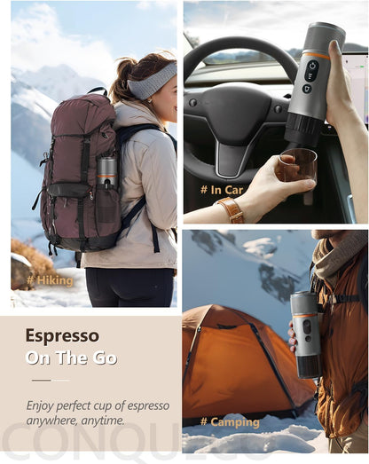 CONQUECO Portable Espresso Coffee Machine: 12V Electric Small Travel Expresso Maker - Self Heating 8 Cups Battery Powered Compatible for Nespresso Capsule - for Camping RV Hiking Office (Forest Green)
