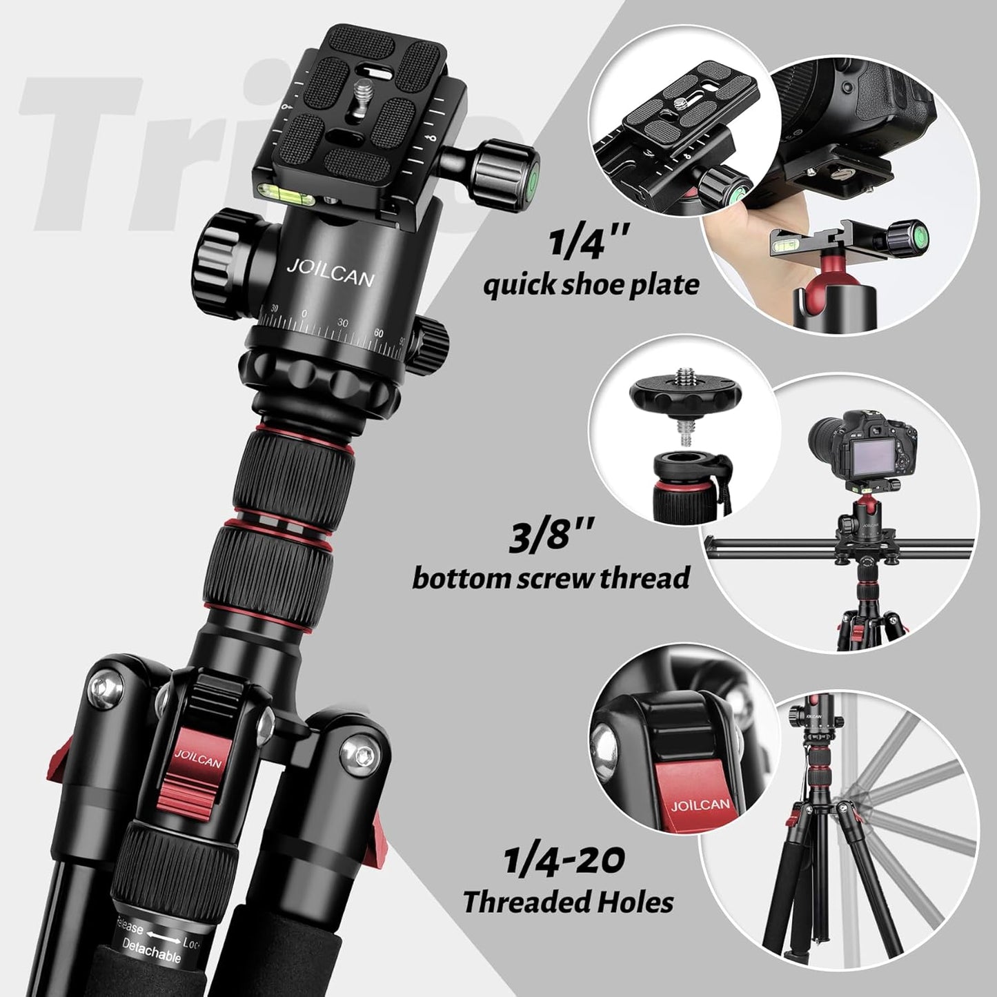 JOILCAN Tripod for Camera, 81" Aluminum Camera Tripod Monopod for DSLR, Heavy Duty Travel Tripods for Spotting Scope Binoculars Laser Level, Payload 35Lb