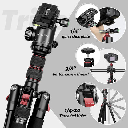 JOILCAN Tripod for Camera, 81" Aluminum Camera Tripod Monopod for DSLR, Heavy Duty Travel Tripods for Spotting Scope Binoculars Laser Level, Payload 35Lb