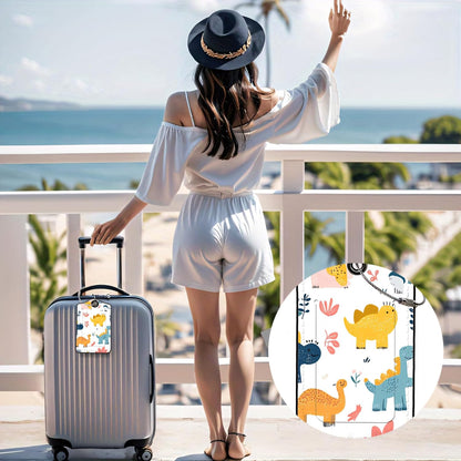 Luggage Tags for Suitcases, 2-Pack PU Leather for Cruise & Travel, Baggage ID Tags with Privacy Cover & Address Card, Durable Metal Ring, Kids Adults Travel Accessories, Playful Dinos