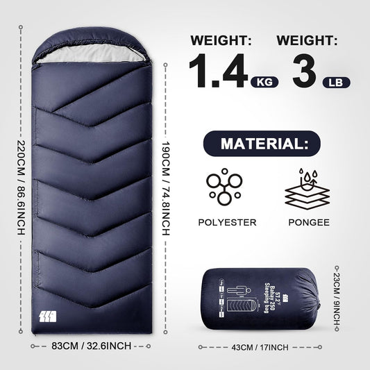 Sleeping Bags for Adults Cold Weather,Portable, Waterproof,Lightweight Camping Sleeping Bag for Tall Girls Boys with Compression Sack for Warm Camping, Hiking, Outdoor & Indoor