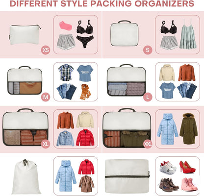 8 PCS Compression Packing Cubes for Travel Women, Compression Bags Organizer for Luggage Space Saving Travel Essentials and Carry on, Luggage Organizer Bags for Suitcase - Beige