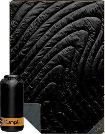 Rumpl Original Puffy Blanket - Warm, Water-Resistant Camping Blanket with 100% Recycled Synthetic Insulation, 52"x75", Original Puffy V2, Black