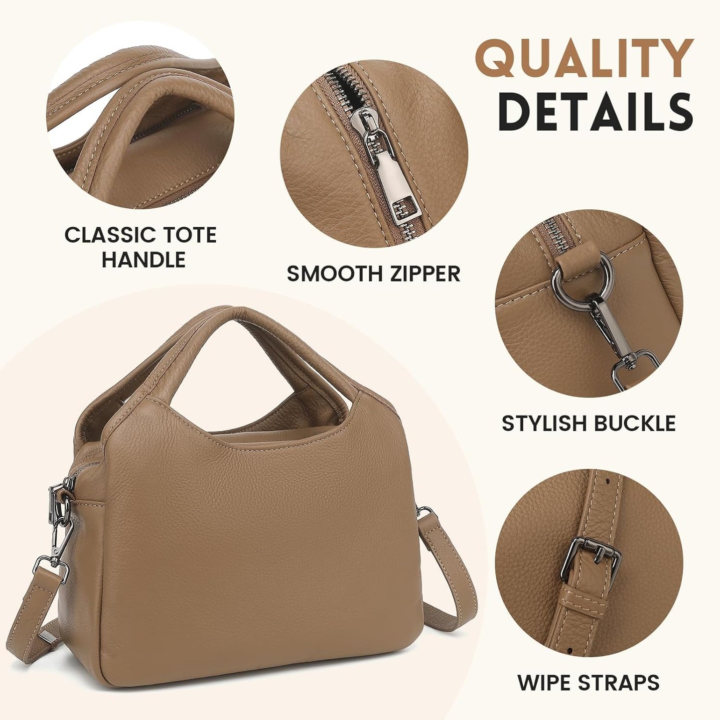 KOGTLA Genuine Leather Purses for Women, Crossbody Shoulder Bags with Top-Handle, Tote Satchel Handbags