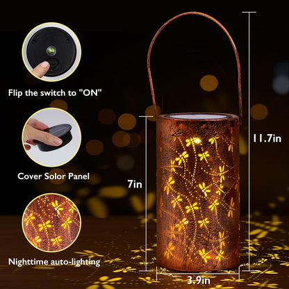 Homemory Dragonflies Solar Lanterns Lights Outdoor Waterproof, Hollowed-Out Metal Decor Lantern, Gifts for Women, LED Solar Lights Metal Decoration Outside for Yard, Patio, Backyard, Porch, Lawn