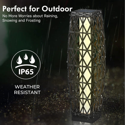 Grand patio Outdoor Solar Powered Wicker Floor Lamp Outdoor Weather-Resistant Deck Light for Garden Porch - Silver Gray, Large Cindy