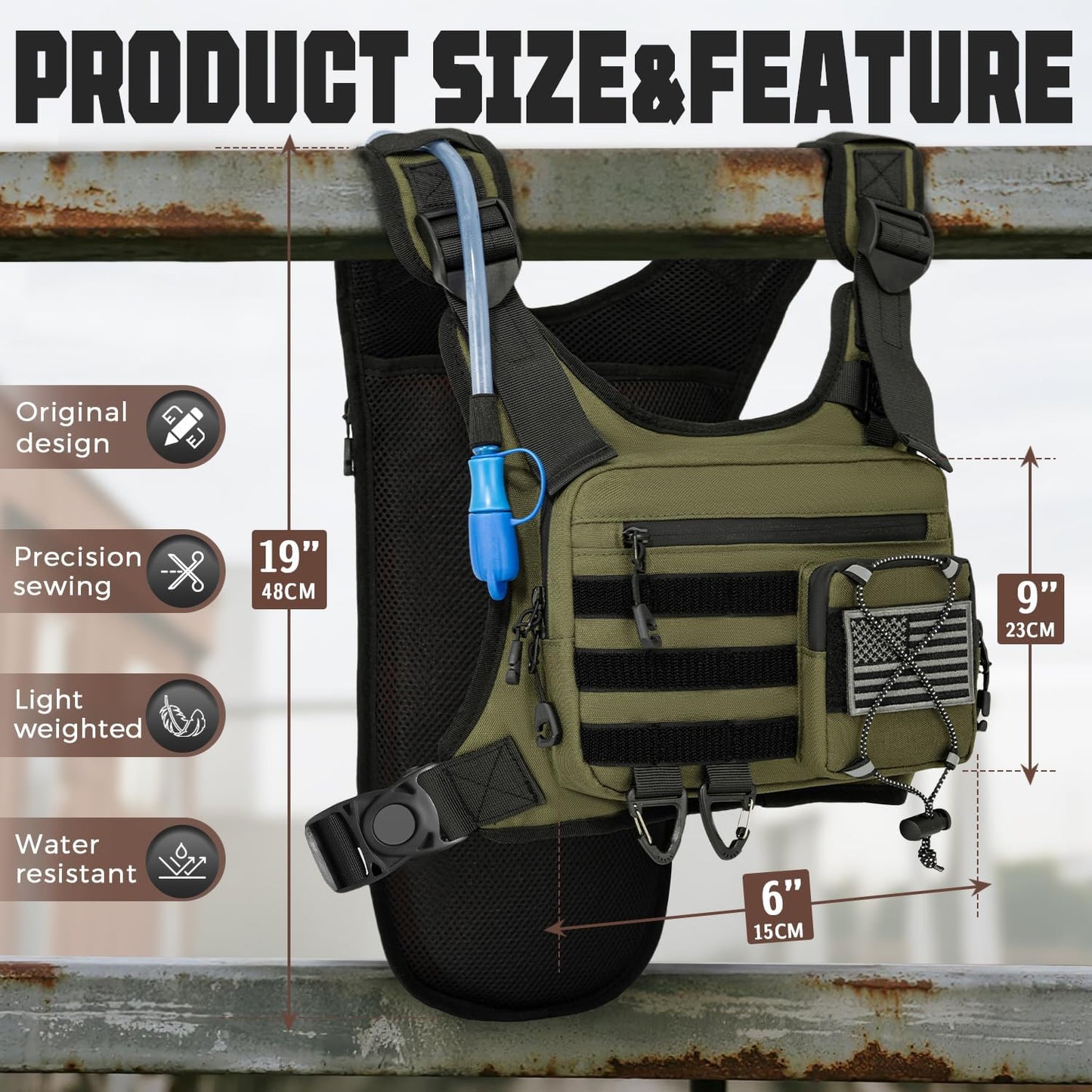 Hydration Vest（The design patent has been granted ）with 2L Water Bladder for Men and Women,Lightweight Adjustable Hydration Backpack,Reflective Running Hydration Chest Bag for Hiking Climbing Cycling